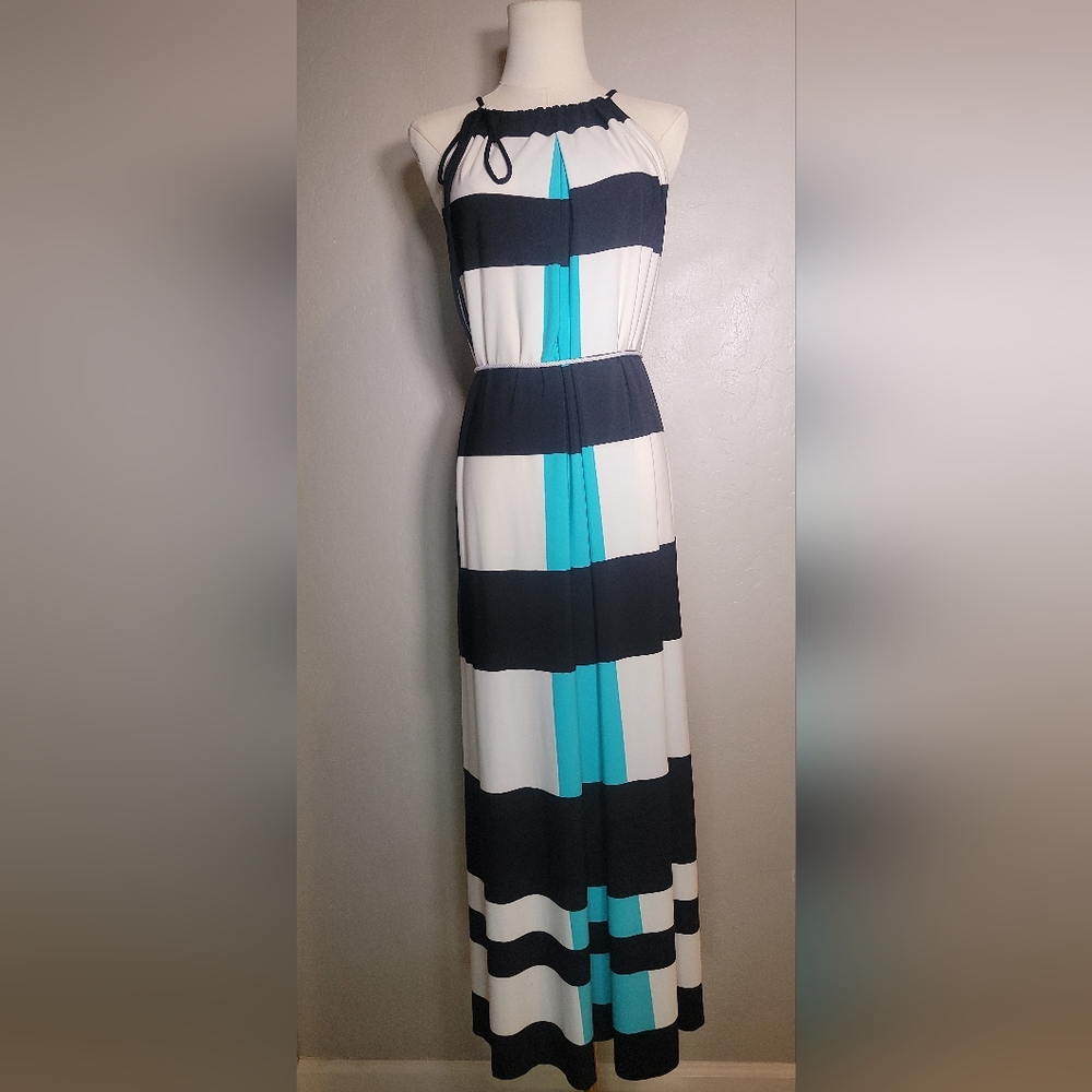 Maggy London Nautical Striped Halter Maxi Dress, size 8
